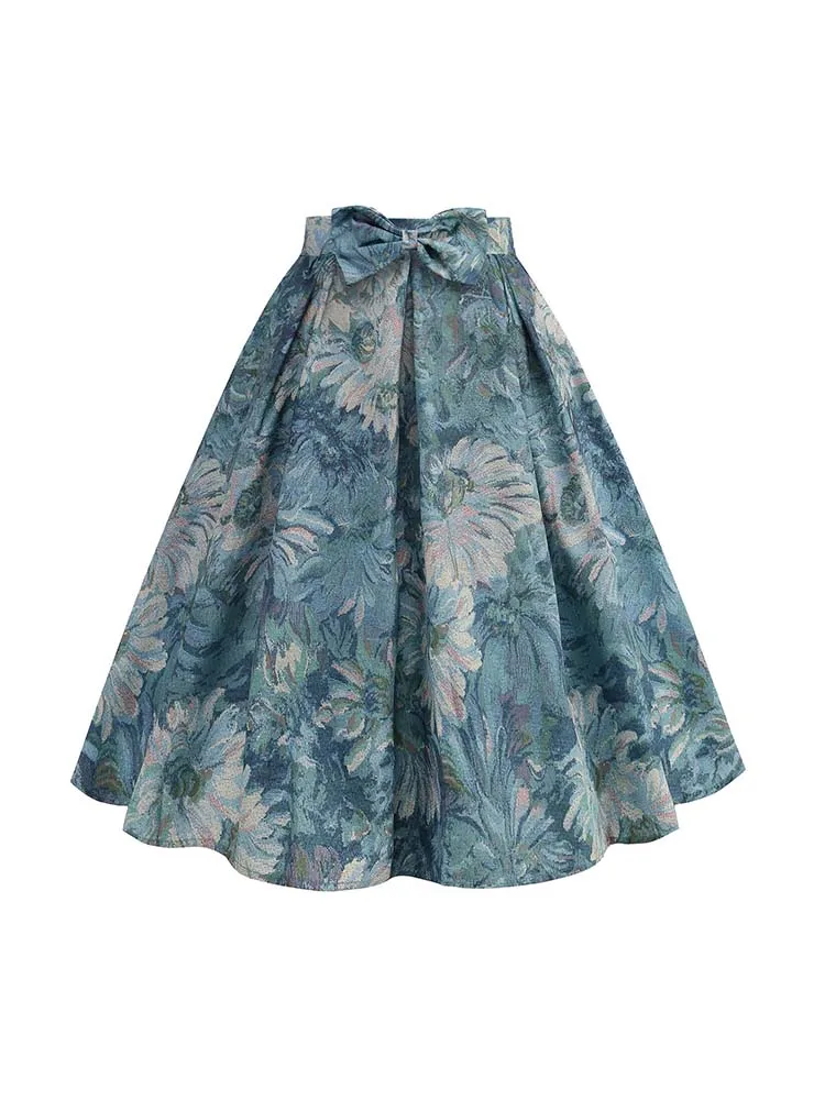 

Floral Print Summer Skirt Women High Waist Swing 50s Vintage Retro Rockabilly Midi Pleated Skirts Faldas