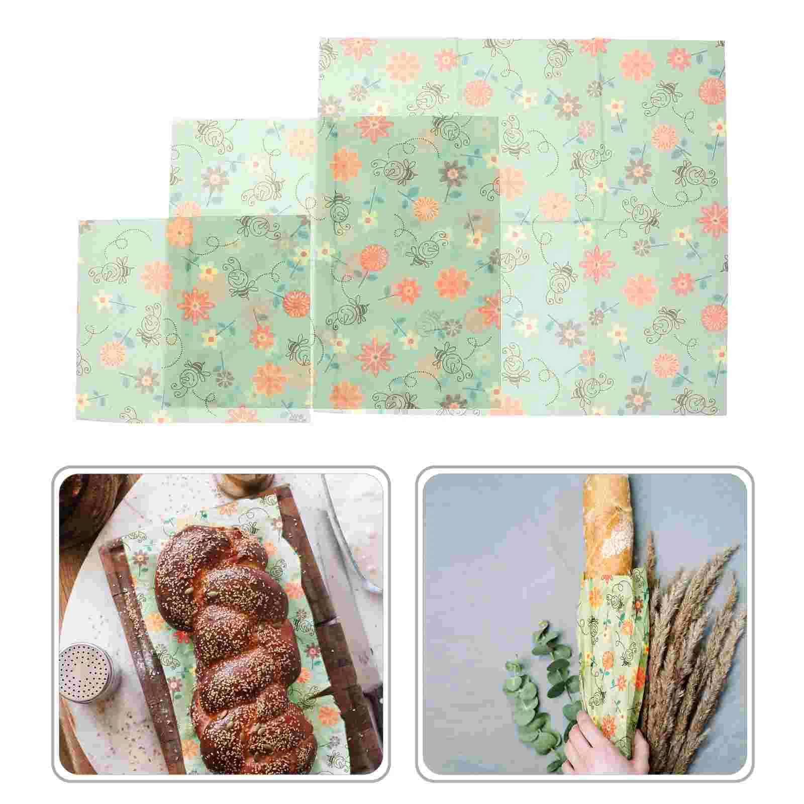 3 Pcs Reusable Sandwich Bag Washable Bee Wax Wrapping Paper Beeswax Decorative Bread Child Lunch Boxes