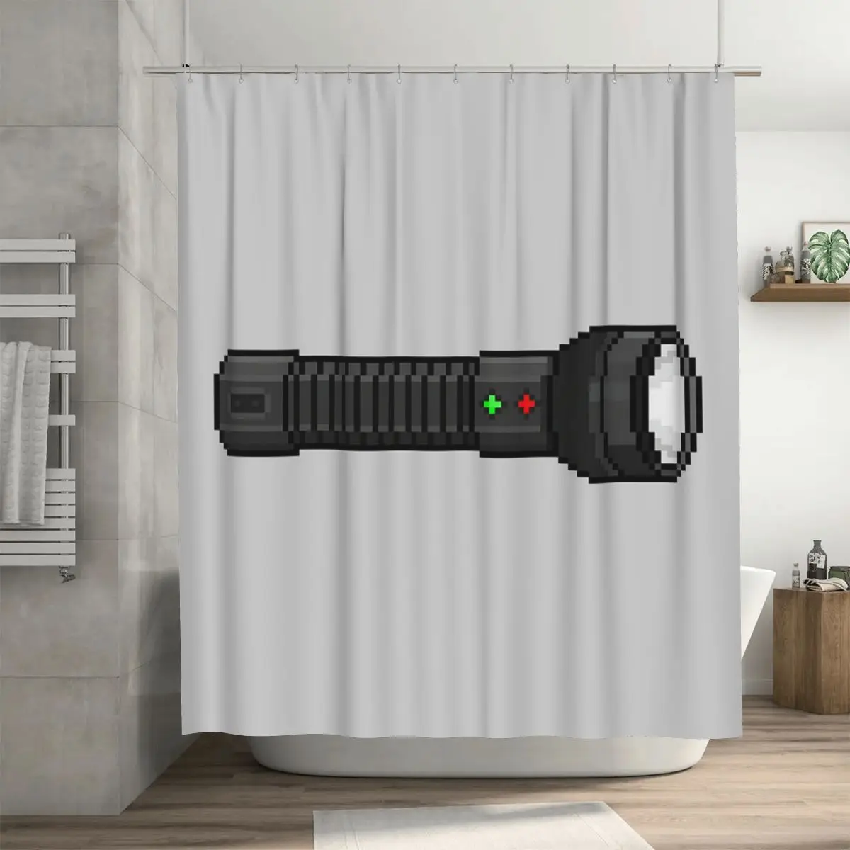 Pixel Art Flashlight Shower Curtain Bathroom Polyester Waterproof Bath Curtains with Hooks