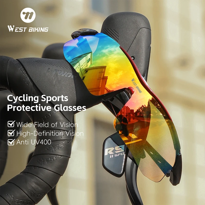 WEST BIKING UV400-Schutz Sonnenbrille für Männer und Frauen, MTB- und Rennrad-Brille, Fahrradbrille, Laufbrille, Fahrbrille, Farbige Schutzbrille
