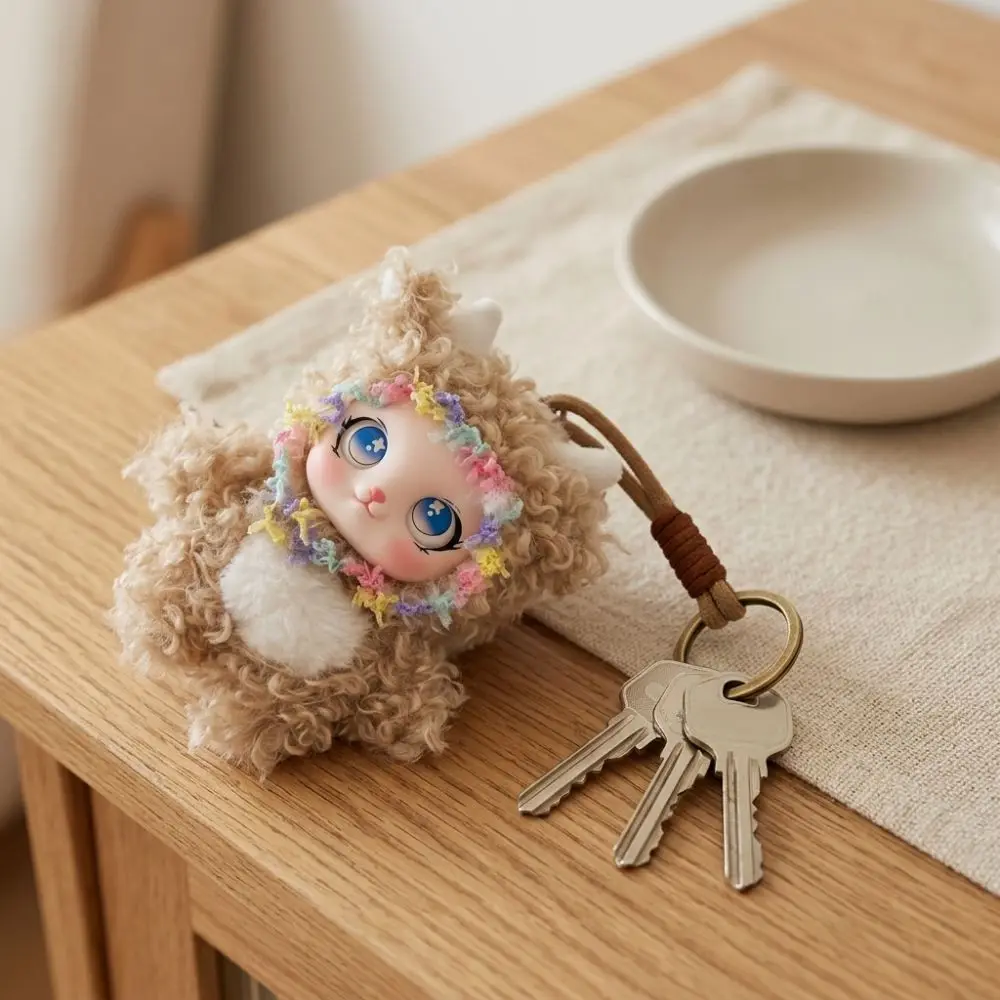 Fluffy Plush Rabbit Plush Keychain Sparkling Big Eyes Lint‑Resistant Bunny Doll Pendant Skin-Friendly Soft Vinyl Face