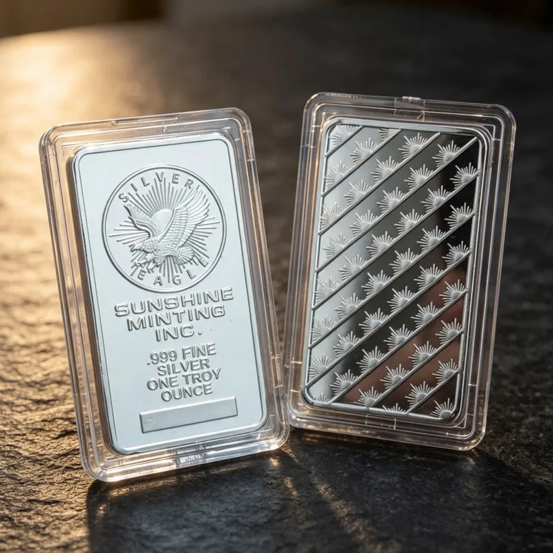 Verschiedene Arten von nichtmagnetischen Silberstücken 1oz Zinklegierung Silberbeschichteter Barren mit Vitrine – Detail 1