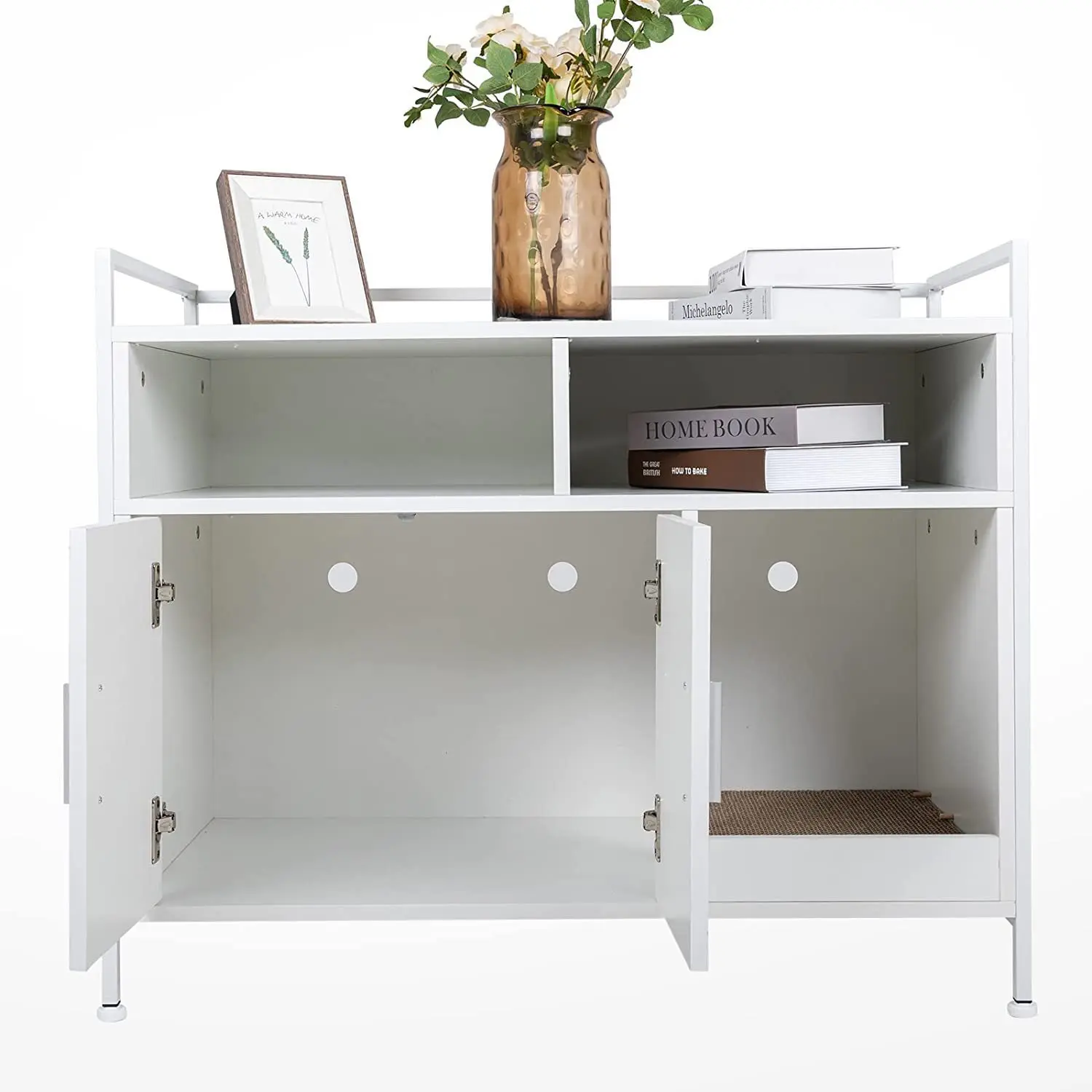 Large Locker with Double Door, Open Shelf, Bedroom Living Room Cat Litter Cabinet