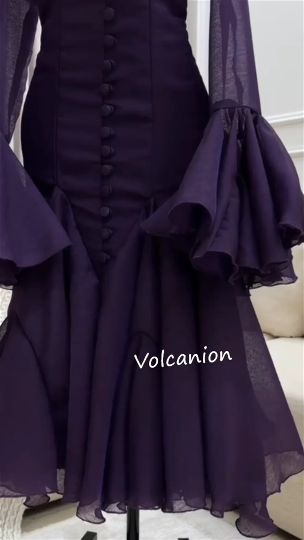 Customized Jersey Button Ruched A-line O-Neck Midi Dresses Bespoke Occasion Prom Party Classic Simple Elegant