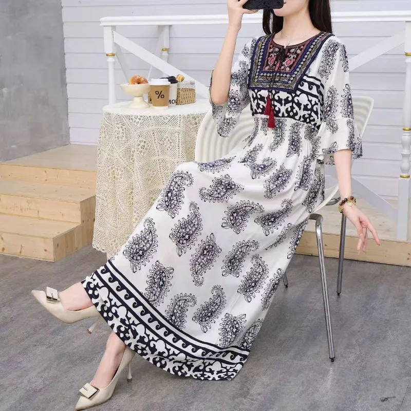 THHONE Letnia sukienka dla kobiet Robe Maxi Long Boho Bohemian Indian Clothes Korean Fashion Casual Dresses Vestidos Para Mujer