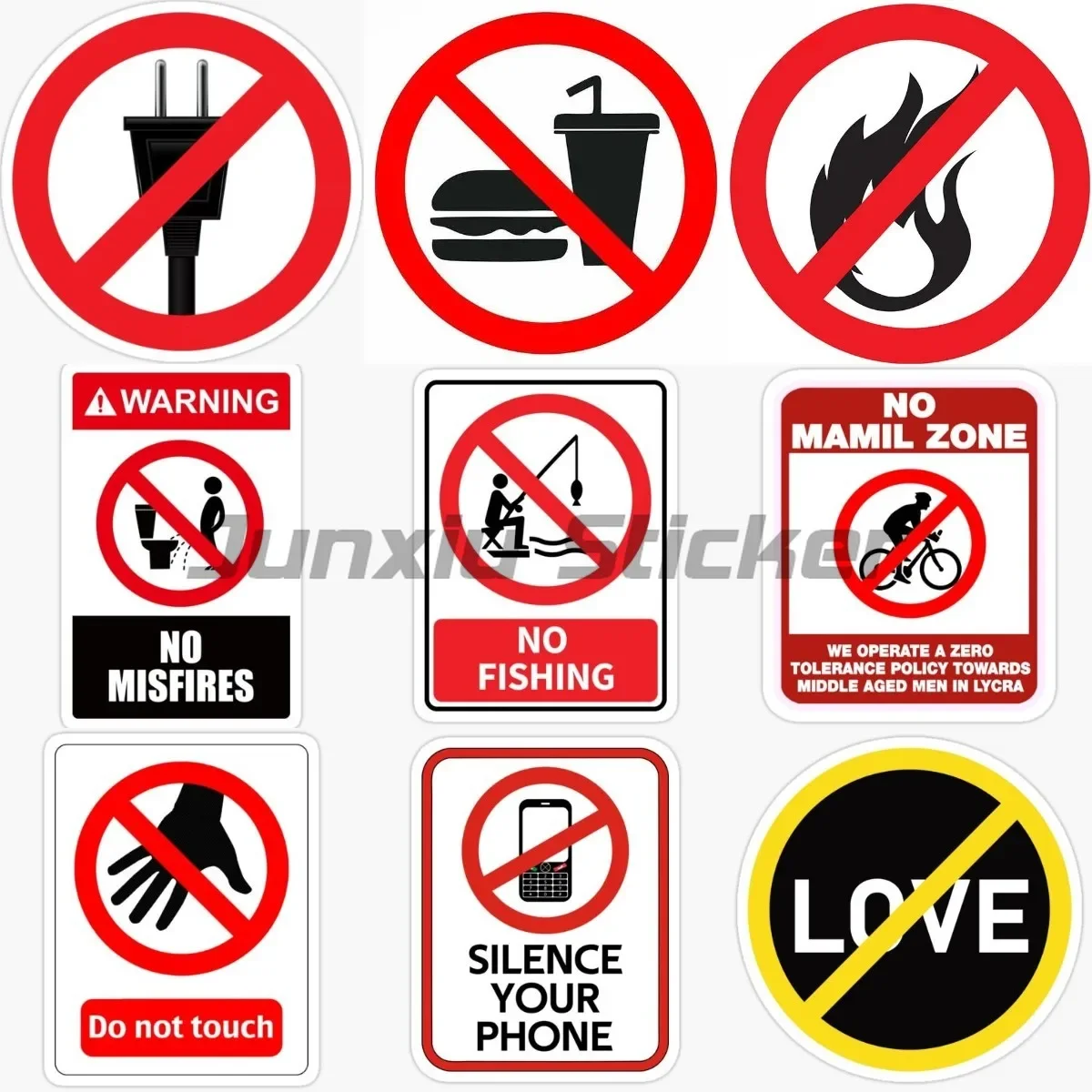 

No Food Drink Flames Fishing Smoking Bicycles Touching Prohibited Stickers Window Car Wall Room Vinyl Bumber Decals