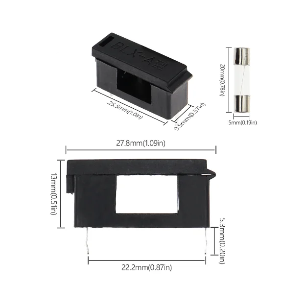 BLX-A 5*20MM Black Glass Fuse Holder 5*20 Fuse Socket Fuse Holder for PCB Board Soldering