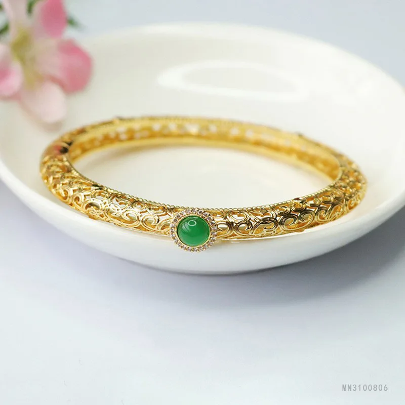 

Green agate bracelet, agate chalcedony bracelet, retro female