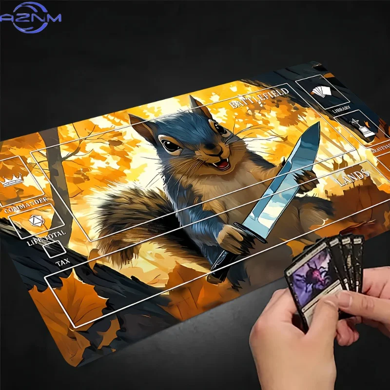Fun Squirrel Knife Magic Card Playmat with Zone Mtg Playmat Non-Slip Durable Stitched Edge . Desk Mat Tapete Magic Mtg