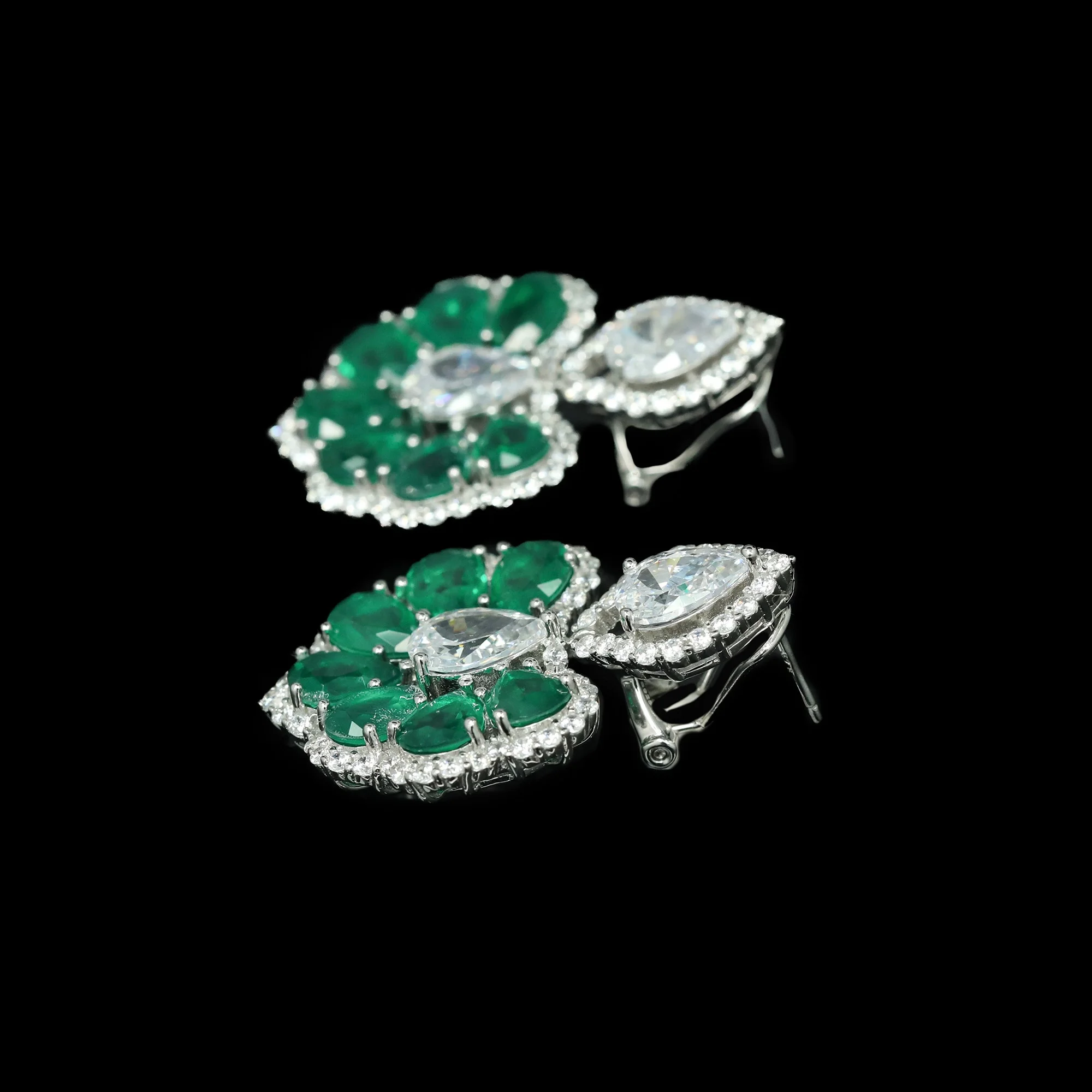 Vintage Artificial Pear Emerald Statement Drop Earrings Flower Design 925 Sterling Silve Fine Jewelry for Women's Birthday Gifts