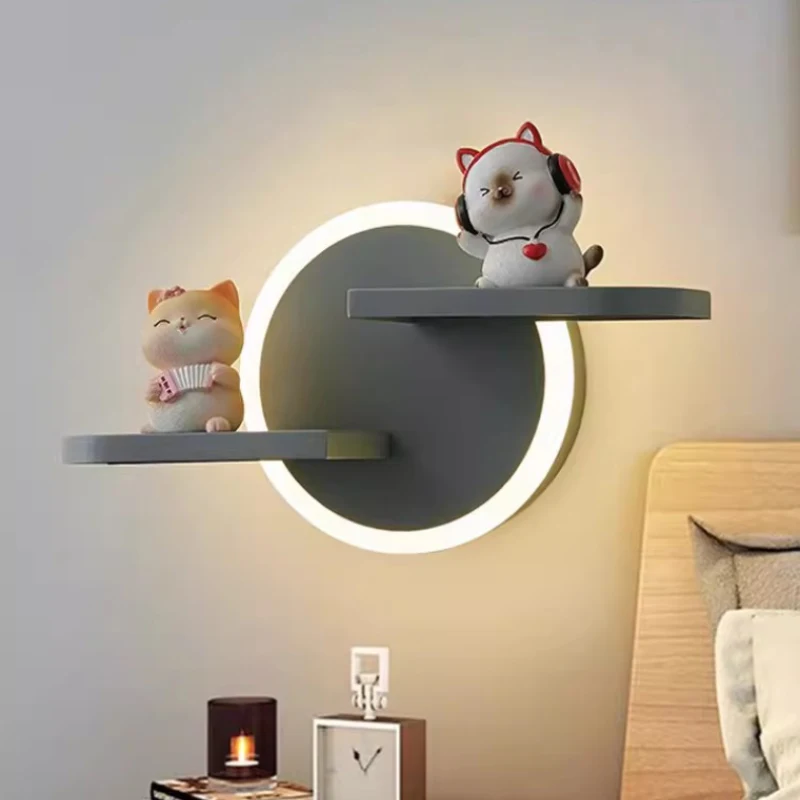 lampadas de parede creme estilo infantil luzes led quente gato boneca princesa quarto do bebe menino menina cabeceira fofo 01