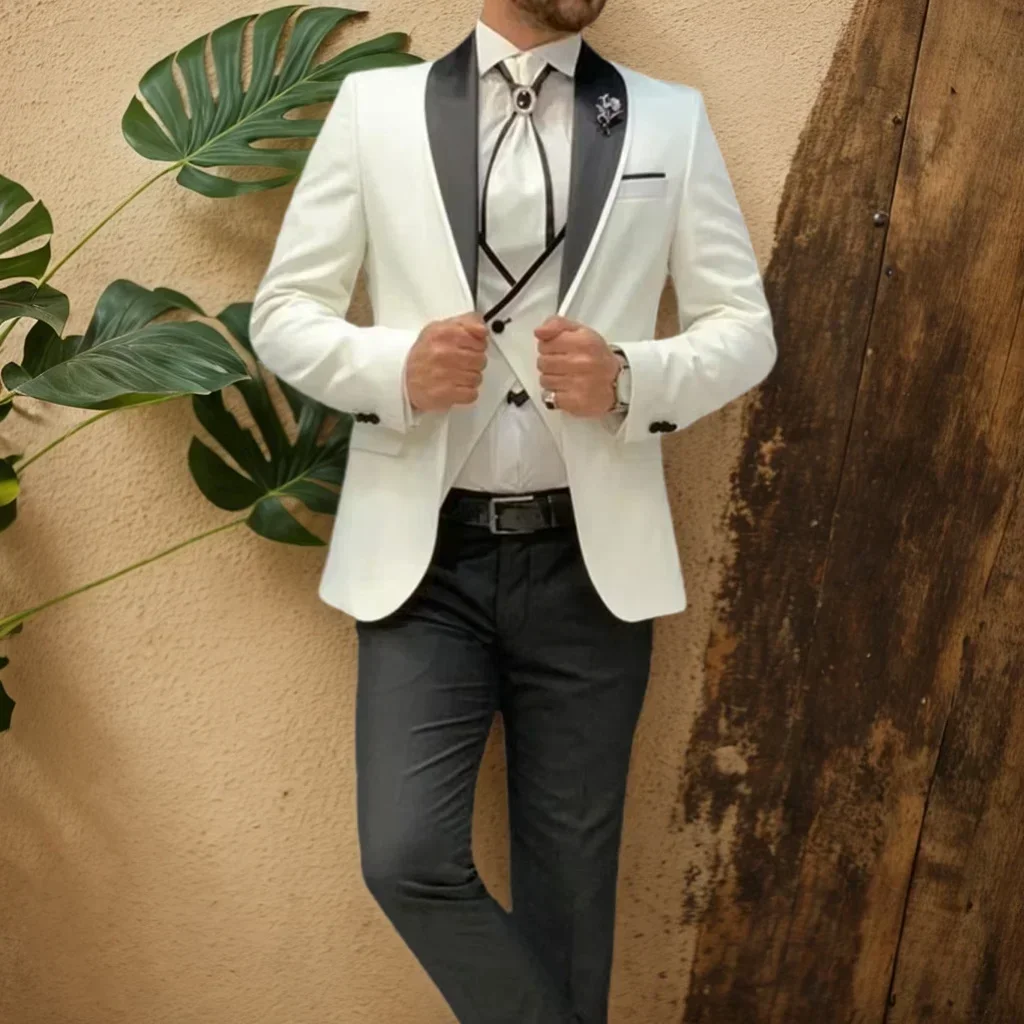 

Men's 3-Piece Shawl Lapel Slim Fit Tuxedo High Quality Blazer Vest Pant Set Wedding Business Suit for Men