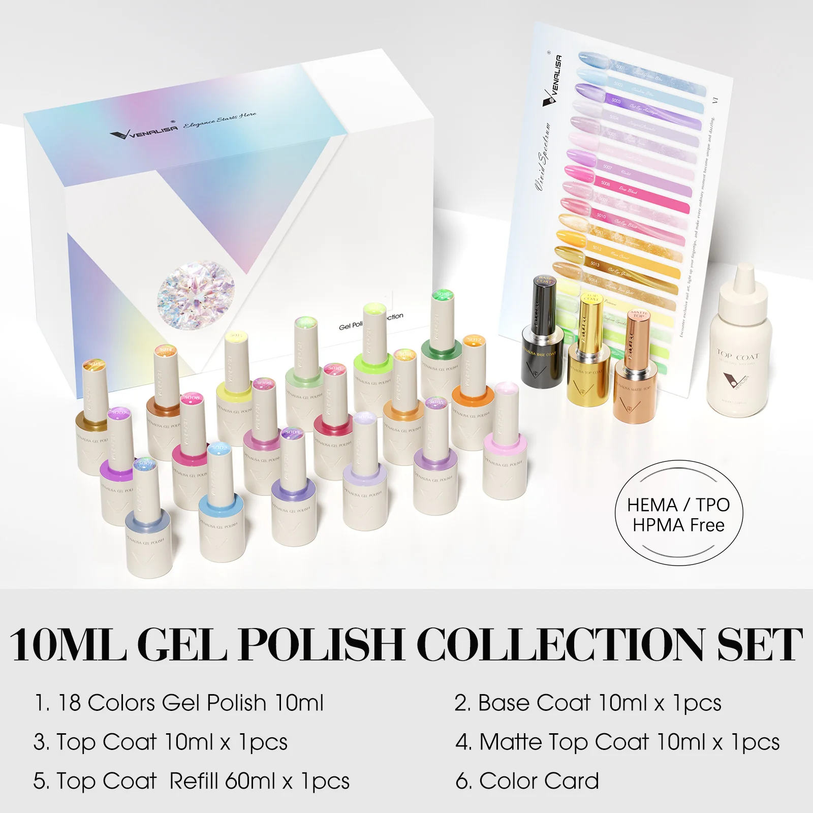 Venalisa 10 ml Long Wear Diamond No Wipe Top Coat Ultra Glossy Top HEMA FREE Base Coat Soak Off UV LED Gel Polish Nagelmaniküre – Detail 1
