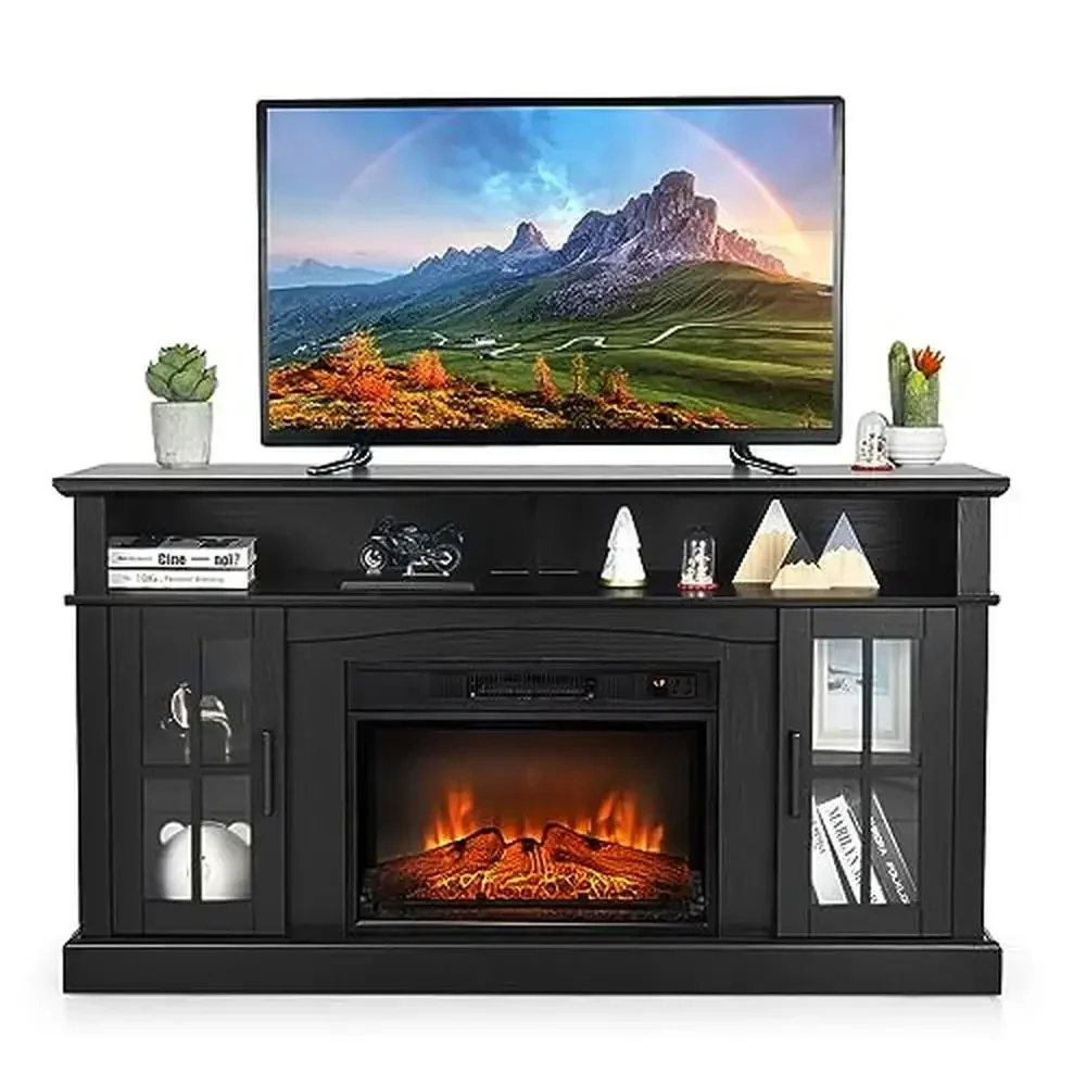 Electric Fireplace TV Stand Heater Remote Control Timer Flame 400 Sq. Ft Heat 5000 BTU Quiet Safe Overheat Protection Flexible