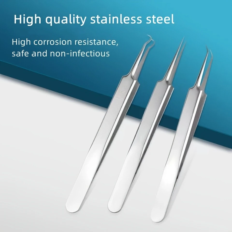 3-piece Set Of Beauty Tools, Needle Set, Stainless Steel Blackhead & Set - Precision Tweezers and Cell Clip, Fragrance-Free