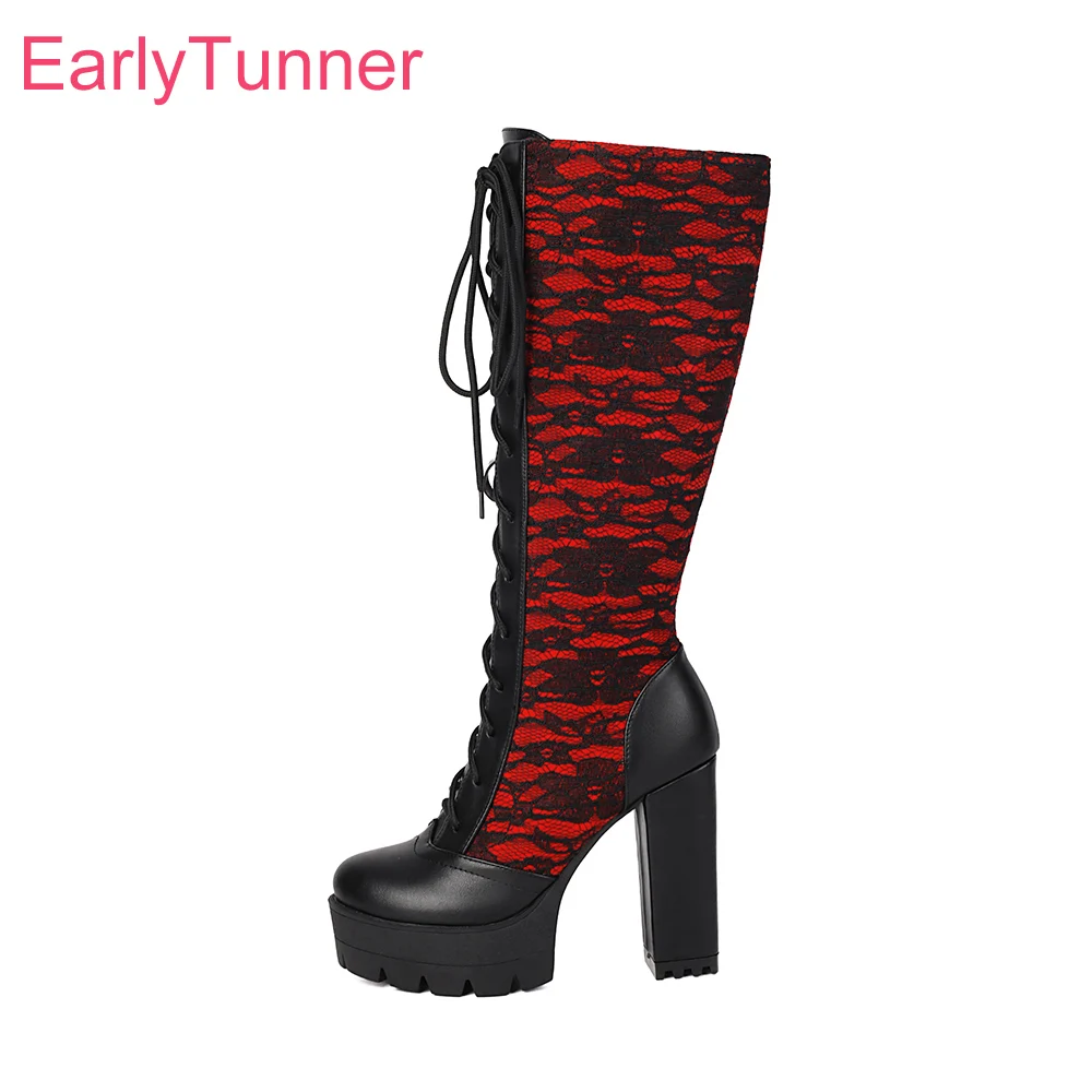 2026 Winter Fashion Women Knee High Platform Boots Round Toe High Heels Lady Cosplay Shoes Large Size 11 45 50 Non-slip