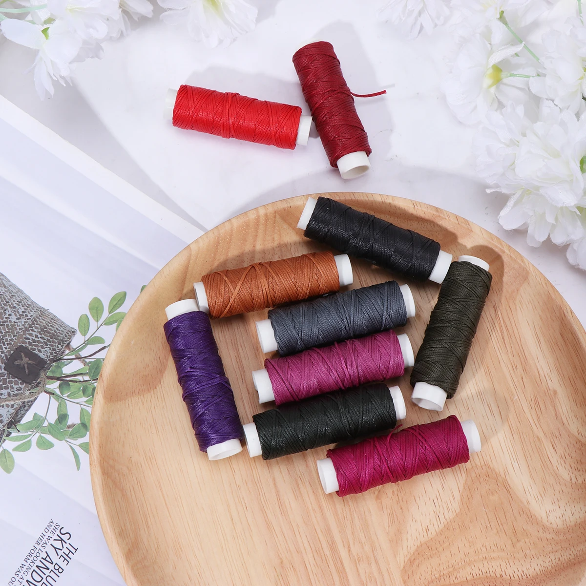

Waxed Line Material Pack 0 8mm Sewing Stitching Cord Polyester Wax Coated Durable Projects DIY Bookbinding Elastic Band