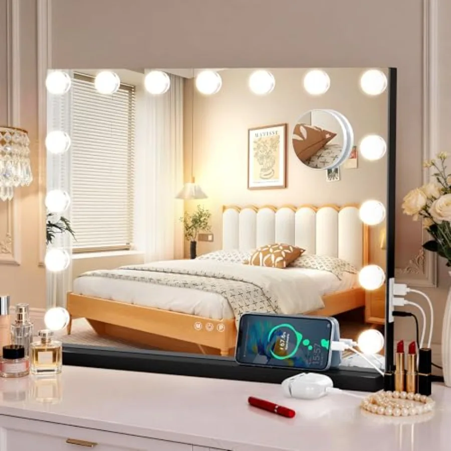 Vanity Makeup Mirror with Lights, Hollywood Vanity Mirror with 3 Color Modes, Lighted Vanity Mirror with Dimmable LED Bulbs and