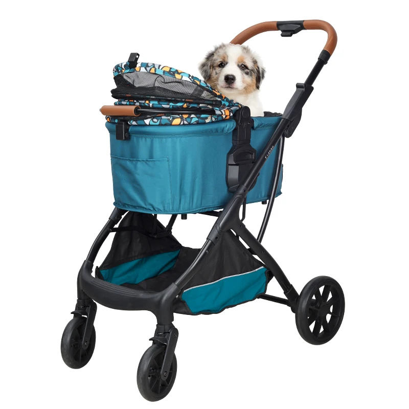 4 Wheels Adjustable Pet Stroller One-hand Folding Pushchair Travel Shopping Detachable Bassinet