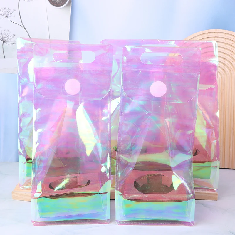 5/1Pcs High Grade Milk Tea Packaging Bag For Takeout Portable Bag Plastic Pink Laser Disposable Coffee Gift Packaging Bag