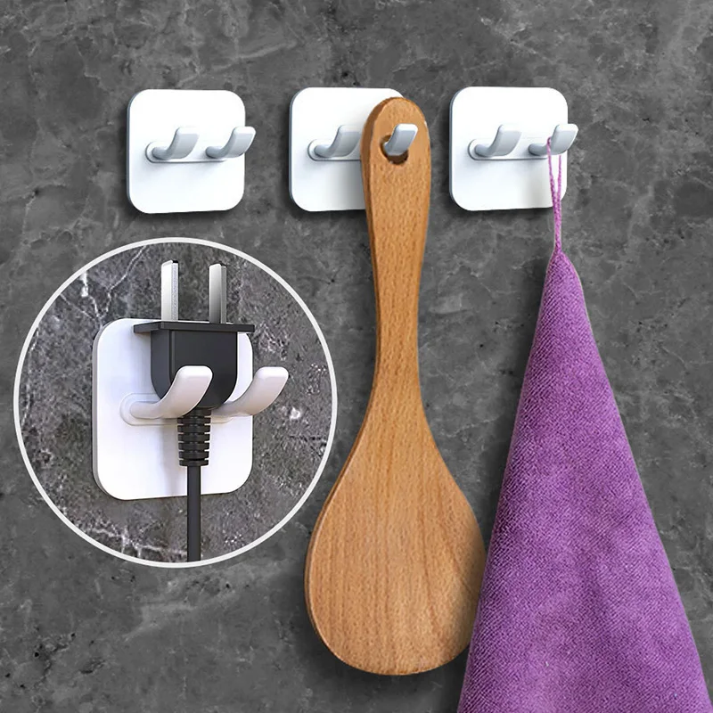 2/10PC Punch-free Power Cord Storage Rack, Wall Storage Hooks, Kitchen Plug Hook,Adhesive Hooks, Power Plug Socket Hanger Holder
