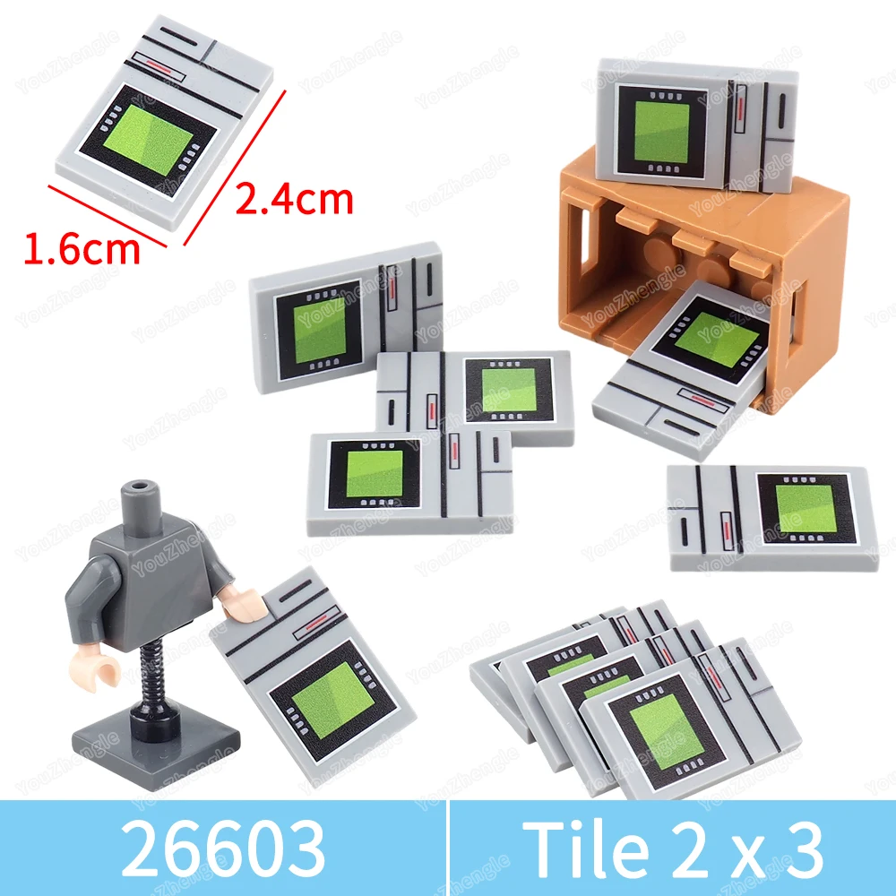 ATM Operation Screen Printed Pattern Building Block Tiles Basic 2x3 Parts 26603 MOC Figures Mechanical Equipment Scene Model Toy