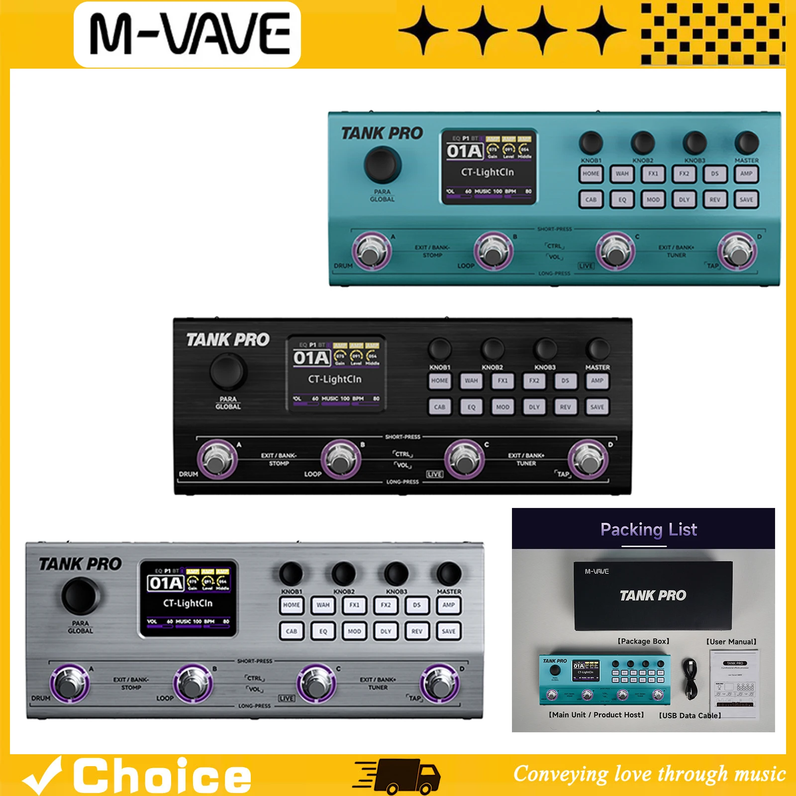 M-VAVE TANK PRO Comprehensive Effect Device Has 10 Built-in Effect Modules Including 60 Drum Groups That Support MIDI Reception