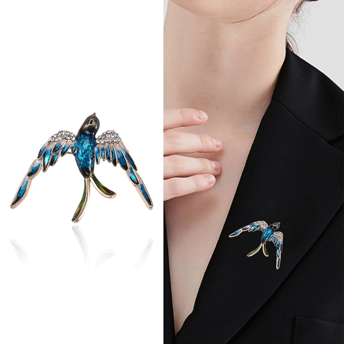 Enamel Bird Brooches for Women Rhinestone Swallow Pins Sparrow Badge Office Party Friend Gifts Accessories