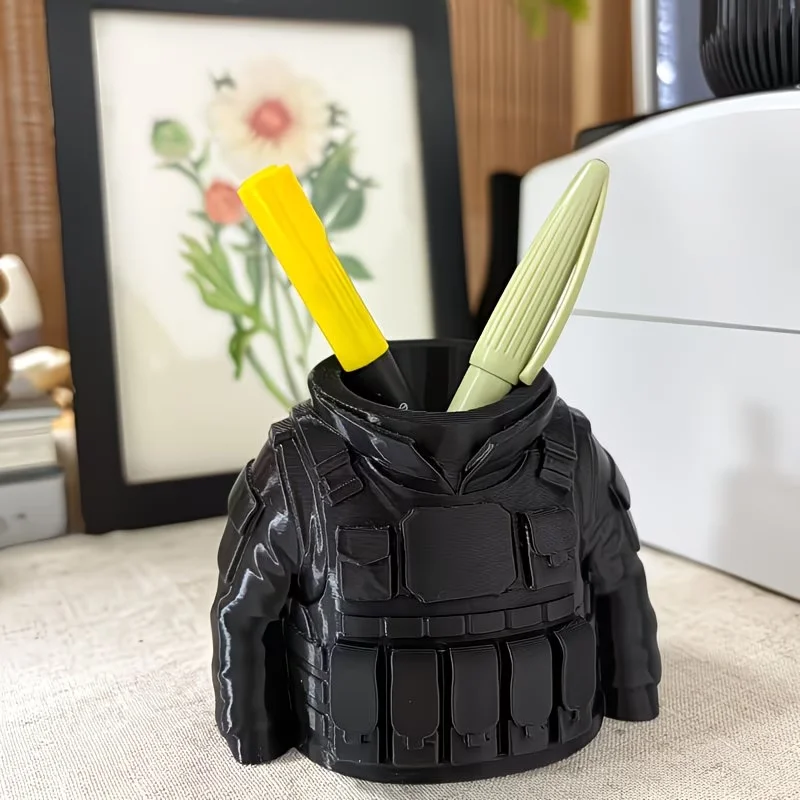 Tactical Vest Pen Holder Creative Desktop Ornament, Office Desktop Storage Piece Creative Niche High-End Gift
