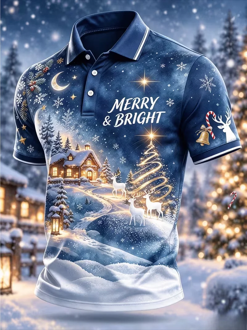 Christmas Polo Shirt Men Santa Claus Golf Cart 3D Print Short Sleeve Shirt Holiday Xmas Funny Christmas Gift For Dad Husband