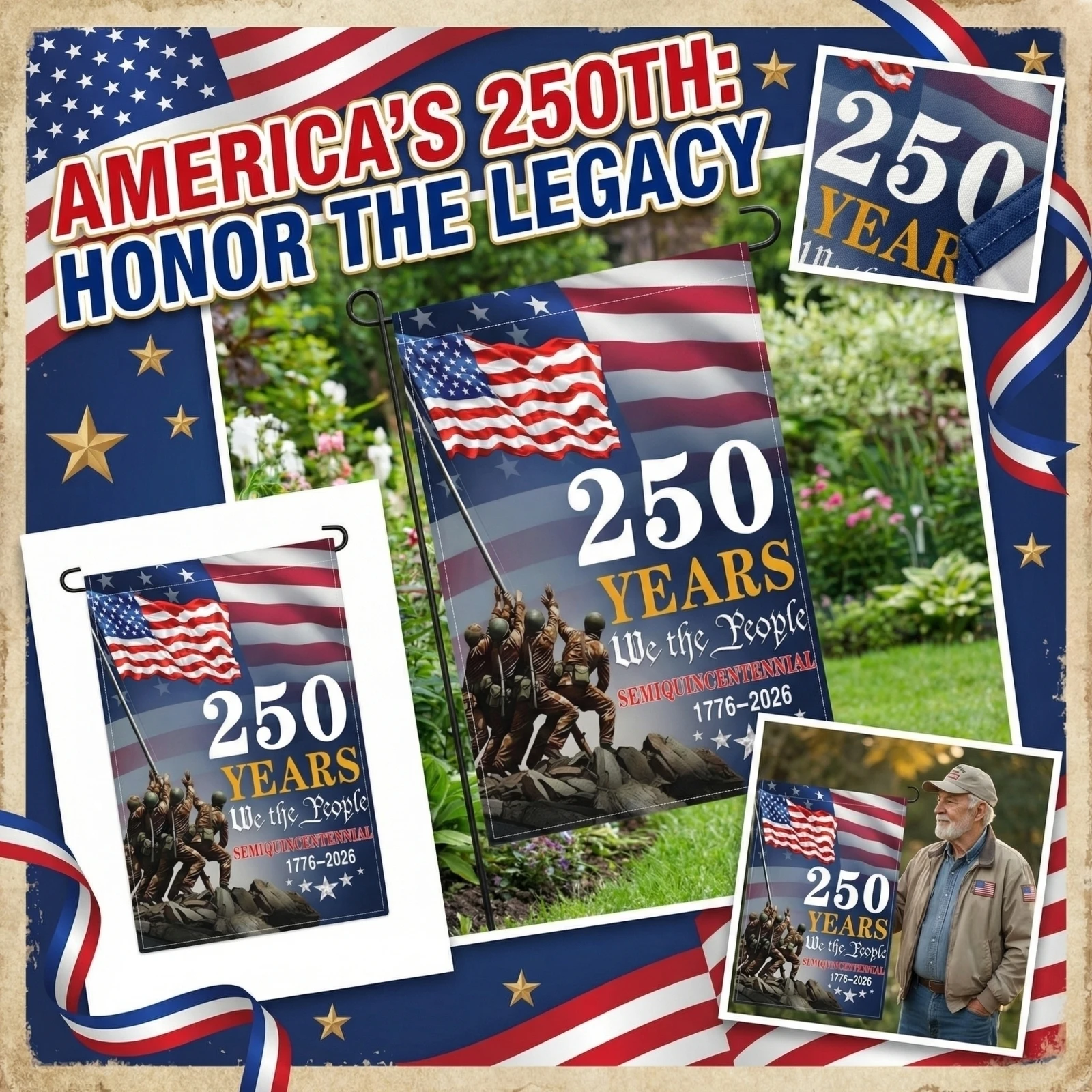 Independence Day Decorated Garden Flag 250th Anniversary Flag Double-Sided Printed Flag