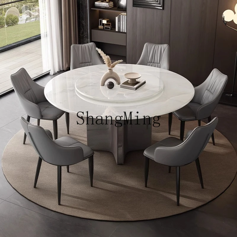 

SM household high-end round table minimalist light luxury high-end white ice jade marble dining table