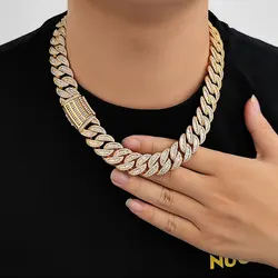 Width 15/20mm 18k Gold Necklace Iced Diamond CZ Heavy Box Clasp Cuban Link Chain Luxury Hiphop Jewelry Sets