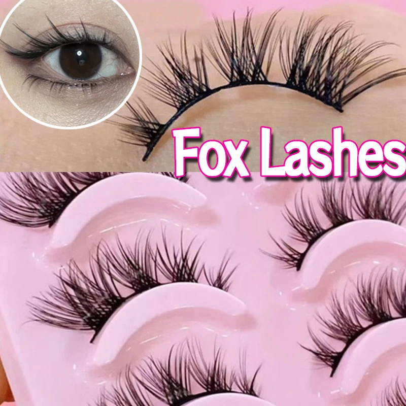 Natural Fox Eyelash DIY Eyelashes Extension 3D Natural Black Band False Lashes Fluffy Soft Cross Wispy Natural Eyelashes Makeup