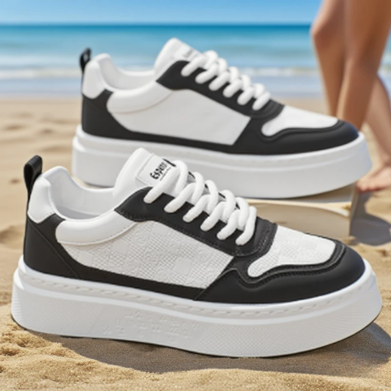 

Men's Breathable White Sneakers Lightweight Lace-Up Casual Athletic Shoes Trendy Versatile Comfort Footwear for Students & Youth