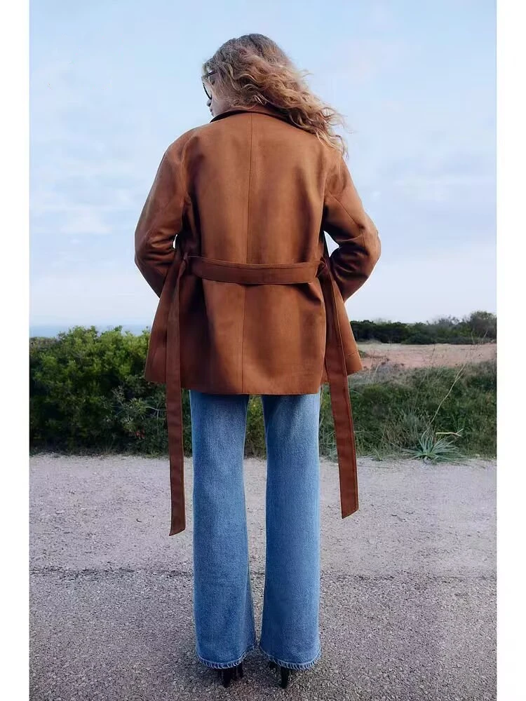 YY0403 Autumn/Winter 25 New Women's Clothing Strap Loose Velvet with Collar and Shoulder Down cardigan Short Coat 1262898