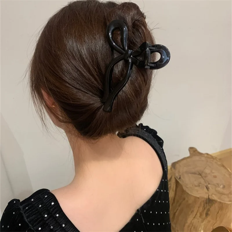 Ponytail Bow Large Hair Claw Crab Hair Accessories for Women Solid Acrylic Bowknot Hair Clips Hairpins Girls Barrettes Headbands