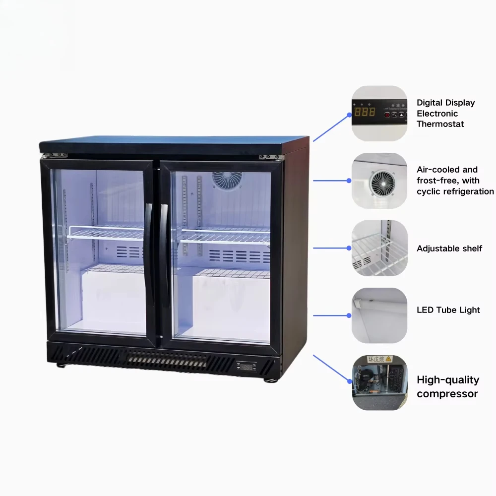 Double-door Mini Beverage bar Refrigerator Custom logo Refrigerator Glass Door Beverage Refrigerator Wine/beer Storage Cabinet
