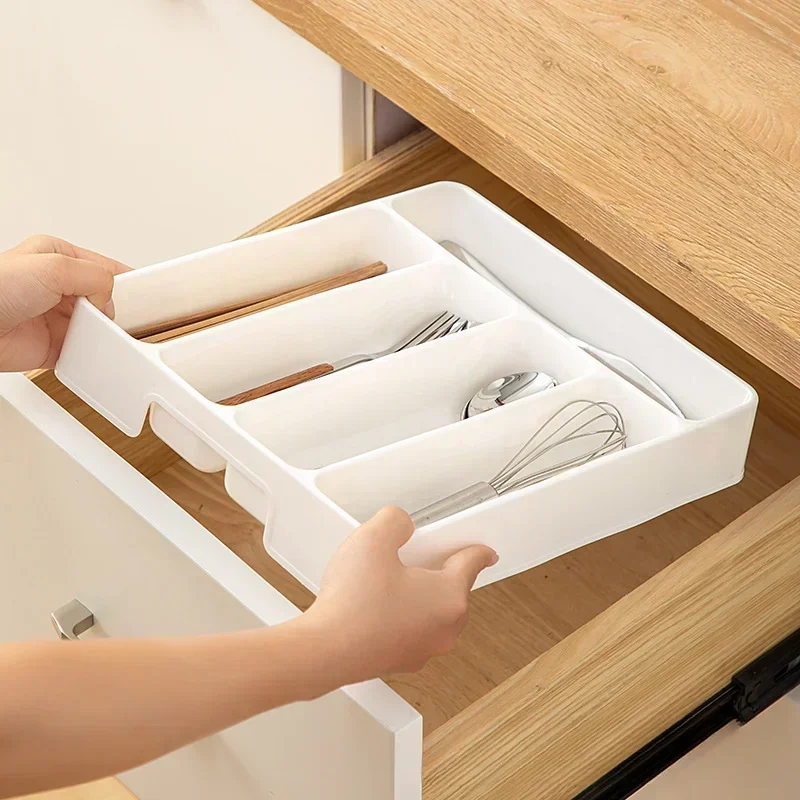 Organizador de cubiertos con compartimentos fáciles de limpiar, bandeja divisora de cajón diaria, caja de separación rectangular para cuchara y tenedor de cocina para el hogar