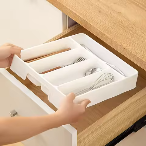 Easy Clean Compartments Cutlery Organizer Daily Drawer Divider Tray Rectangle Home Kitchen Spoon Fork Separation Box