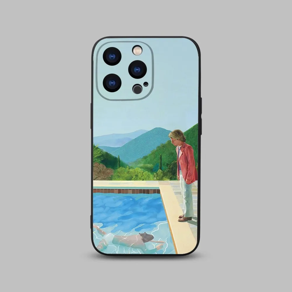 David Hockney Painting Art Phone Case For iPhone 15,14,13,12,11 Plus,Pro,Max,XR,XS,X,7,8 Plus,SE,Mini Black Silicone Soft