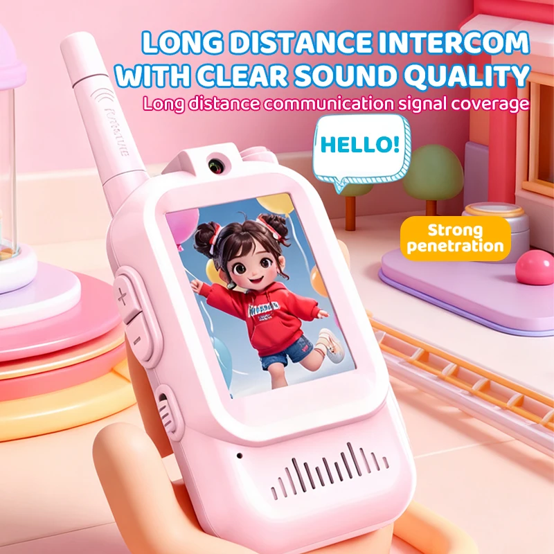 JCMO 2 قطعة أجهزة اتصال لاسلكية فيديو للأطفال ألعاب أطفال قابلة للشحن للتخييم الداخلي والسفر هدايا عيد الميلاد للأطفال من سن 3 إلى 12 عامًا