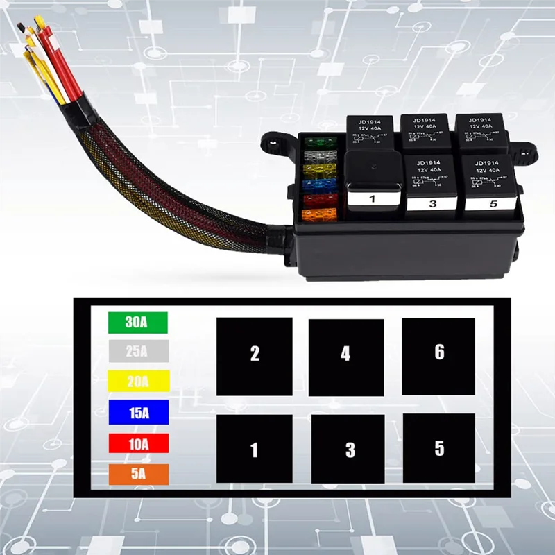 12V Automotive Fuse and Relay Box, with Pre-Wires, Waterproof Fuse Relay Block, Universal Fuse Block and Relay Kit