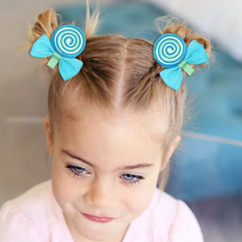 Sweet Hair Bows Clip For Girls Lollipop Hairpins Rainbow Candy Barrettes Headwear Childrens Hair Clips Hair Accessories