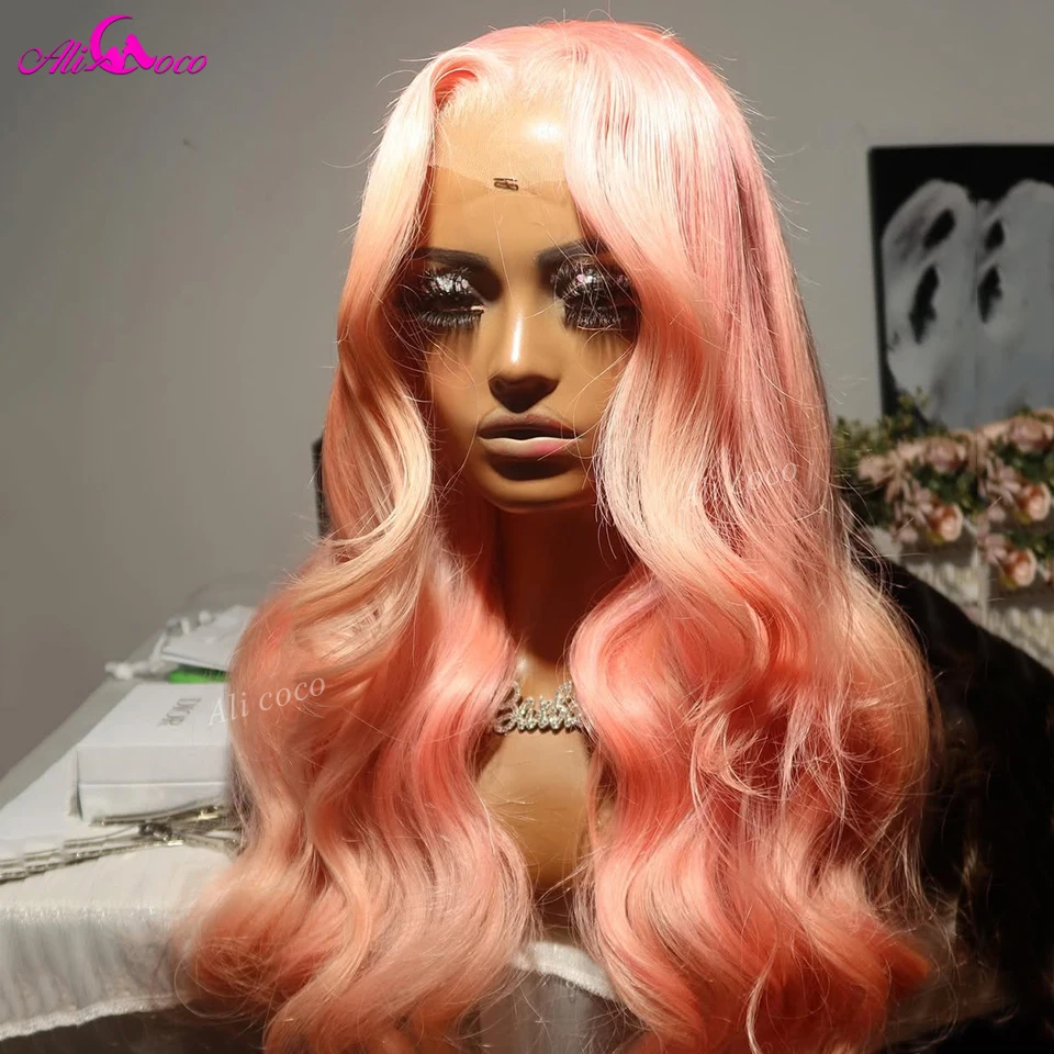 

Light Pink 13x4 Lace Front Wig Human Hair Body Wave 13x4 Lace Front Wig Pink Colored Human Hair Wig for Women 180 Density