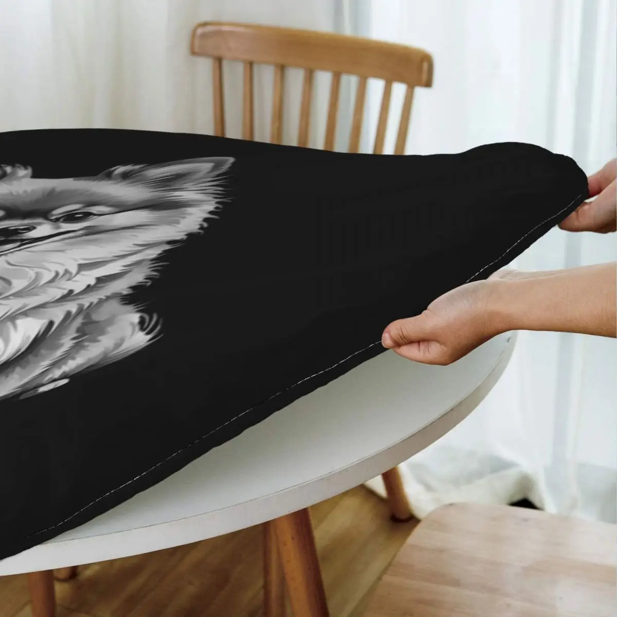 Retro Pomeranian Funny Pomeranian Mom Pompom Dog Waterproof Round Tablecloth Table Cloth for Kitchen Events Dining Table Cover