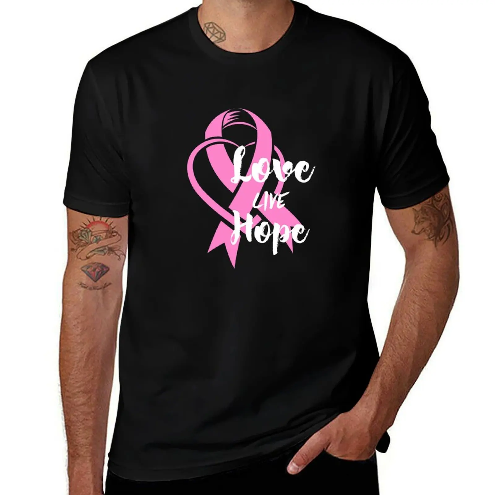 

man LIVE t COLORS BREAST HOPE LOVE T-Shirt CANCER) (BEAT T-Shirt shirt cotton man tshirt DARK quality high
