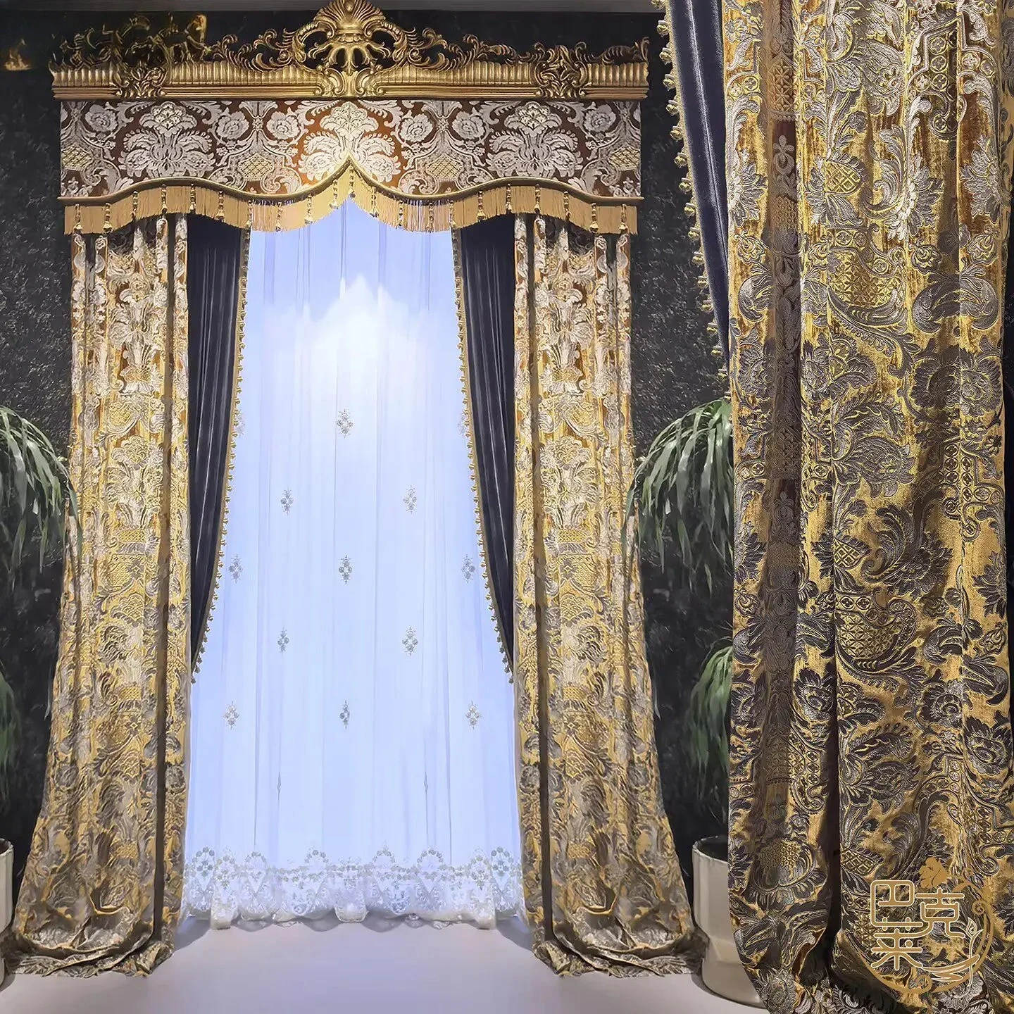 French Court Style Gold Embroidered Floral Curtains for Living Rooms Bedrooms Villas Window Screens Custom Valance