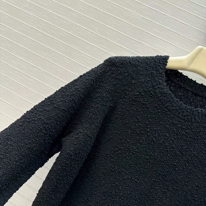 Maglione lavorato a maglia di lana da donna, pullover a maniche lunghe con scollo tondo, top ampio casual alla moda, autunno, nuovo stile, 2025