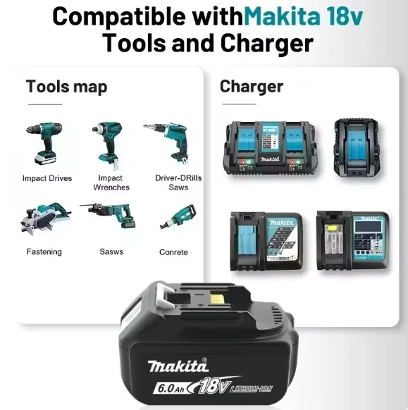 ++Makita 6Ah for Makita 18V Battery BL1840 BL1830B BL1850B BL1850 BL1860 BL1815 Replacement Lithium Battery—Super battery life